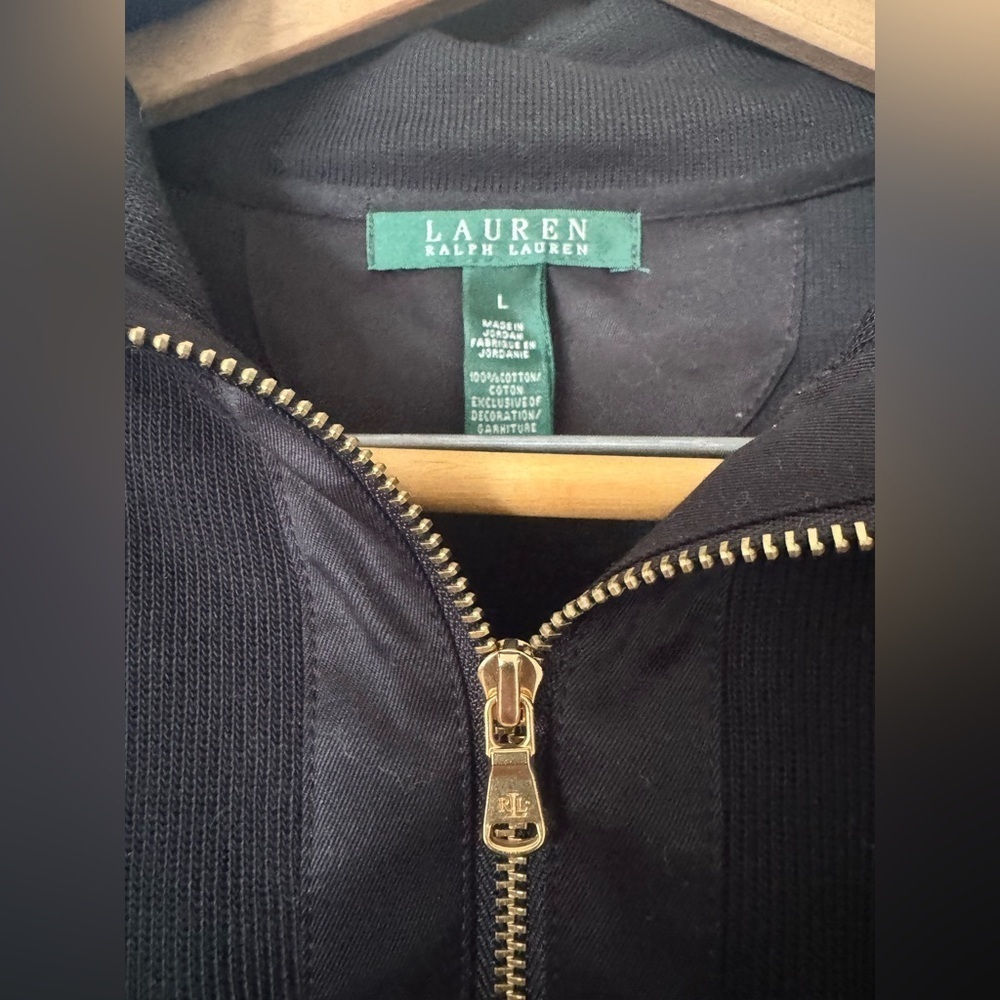 Lauren Ralph Lauren Large Black Knit Crest Logo Quarter Zip Sweater High Neck - Picture 14 of 16